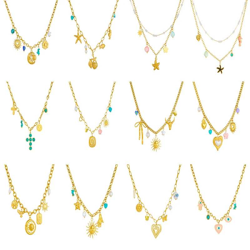 Wholesale Women's Fashion Retro Exaggerated Gold Electroplated Stainless Steel Chain Necklace With Star And Heart Elements - Image 5