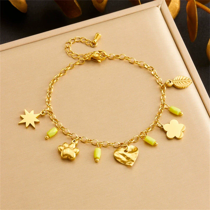 Wholesale Women's Fashion Retro Facet Star Pendant Chain Stainless Steel Electroplated Jewelry Bracelet - Image 6