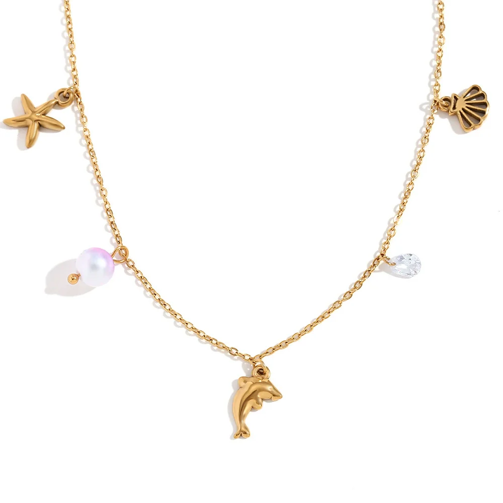 Wholesale Women's Fashion Retro Marine Style Animal Zodiac Stainless Steel 18K Gold Plated Pendant Necklace With O Chain - Image 5