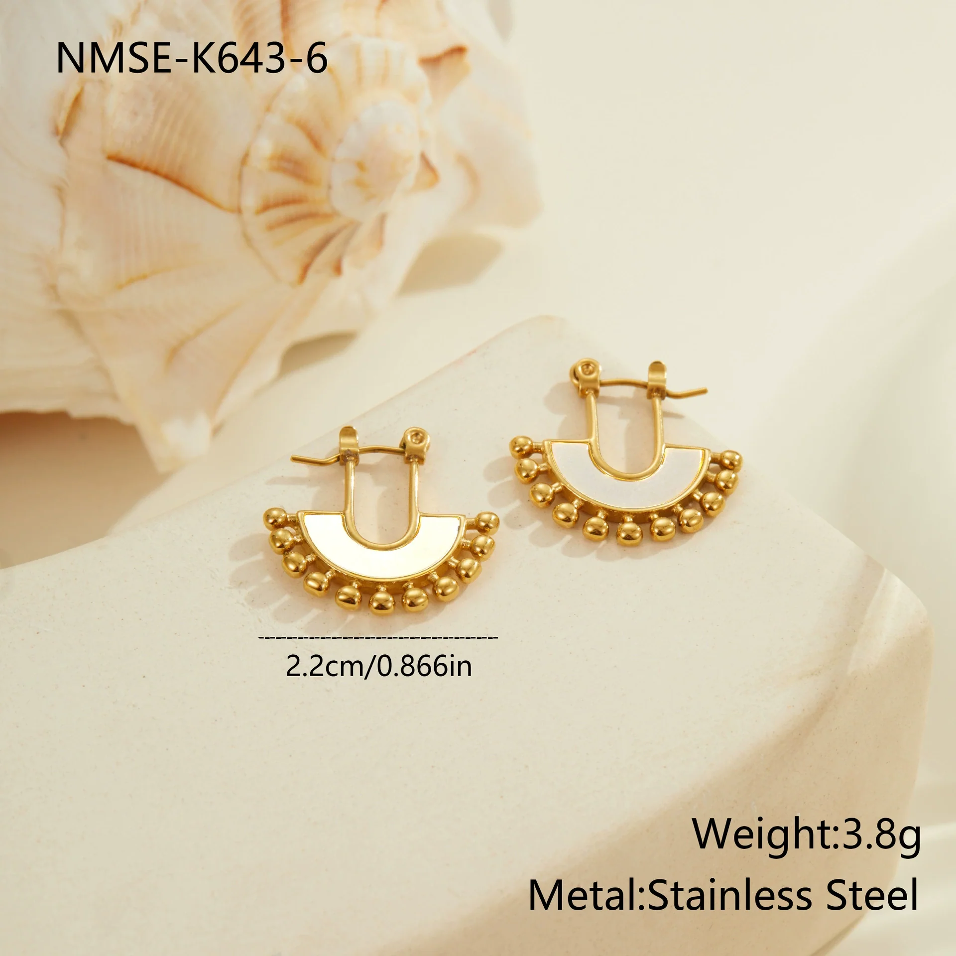 Wholesale Women's Fashion Retro Ushaped Colorful Shell Stainless Steel Electroplated Earrings - Image 8