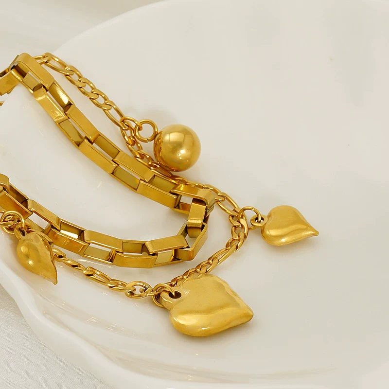 Wholesale Women's Fashion 316L Stainless Steel 18K Goldplated Doublelayer Heartshaped Folding Bracelet With Electroplating Treatment - Image 4