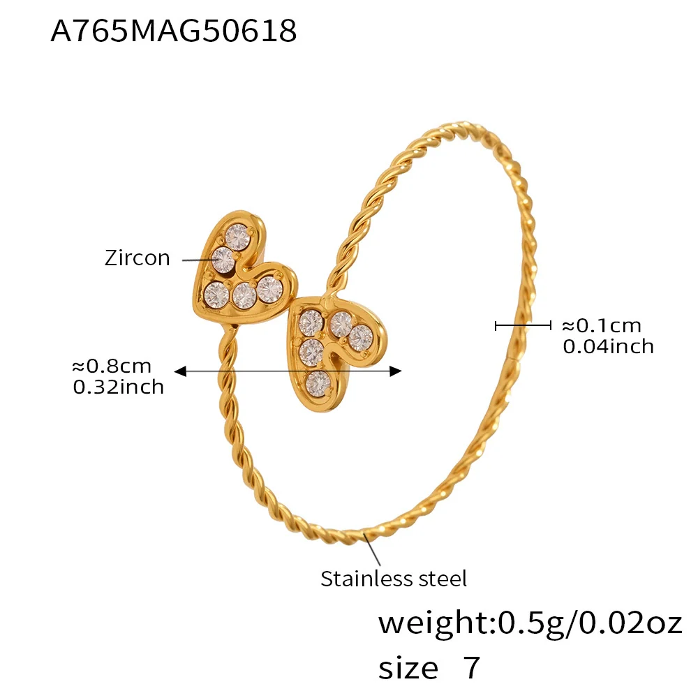 Wholesale Women's Fashionable And Versatile Geometric Heart Ferris Wheel Full Diamond Stainless Steel And Zircon 18K Gold Plated Index Finger Ring - Image 6