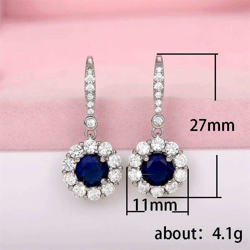 Wholesale Women's Fashionable Copper Long Earrings With Sapphire Blue Zircon And Flower Design - Image 5