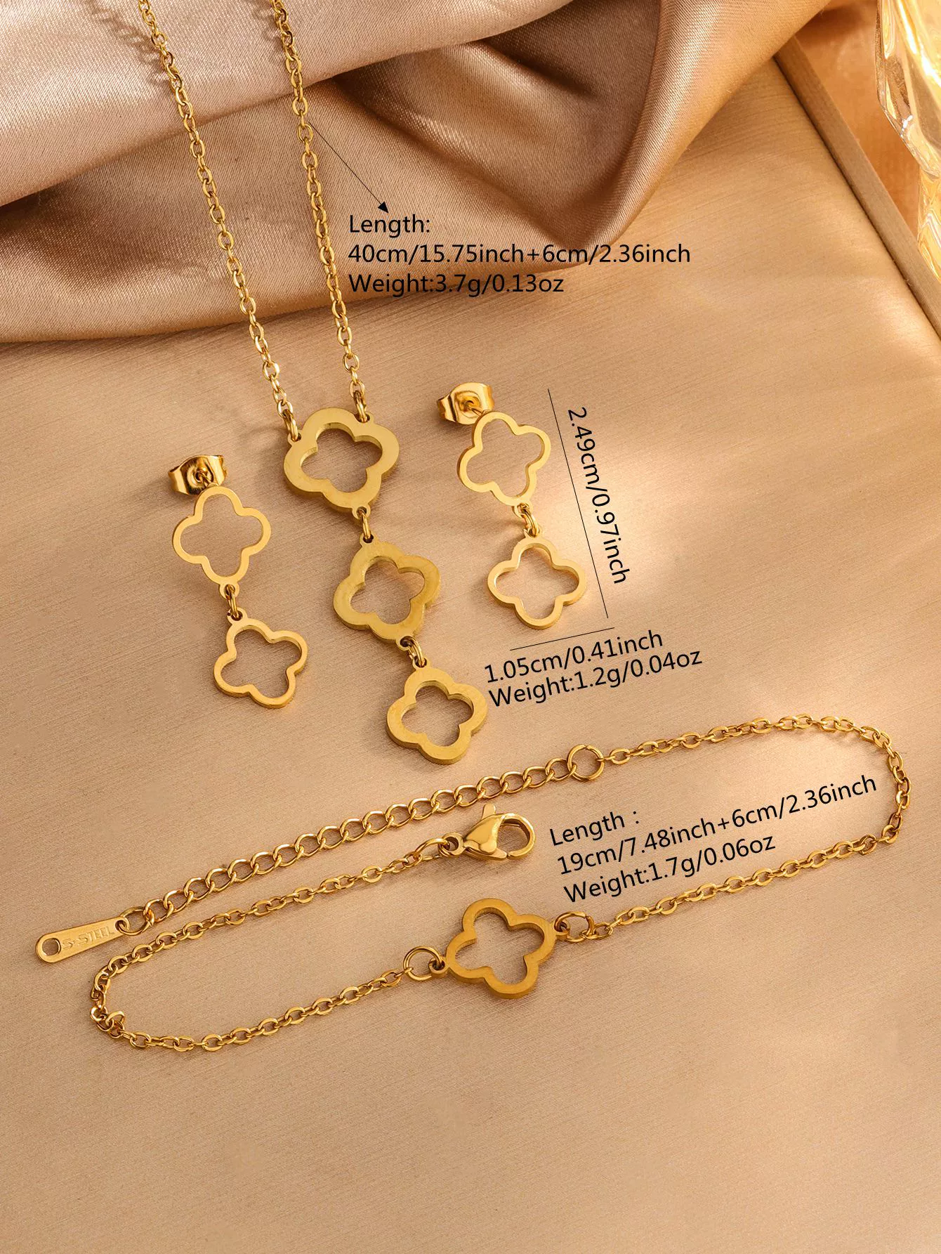 Wholesale Women's Fashionable Hollow Fourleaf Clover Stainless Steel Jewelry Set Featuring Plants And Flowers Pattern With Electroplating - Image 6