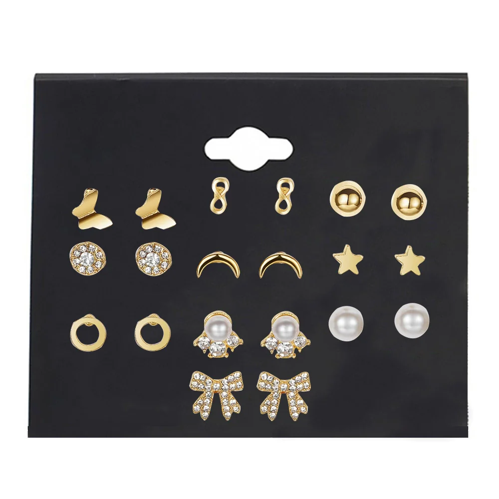 Wholesale Women's Fashionable Simple Versatile Mixed Materials Flower Shaped Earrings Set With Diamonds - Image 10