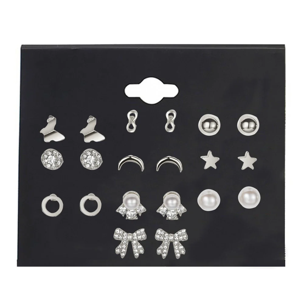 Wholesale Women's Fashionable Simple Versatile Mixed Materials Flower Shaped Earrings Set With Diamonds - Image 11