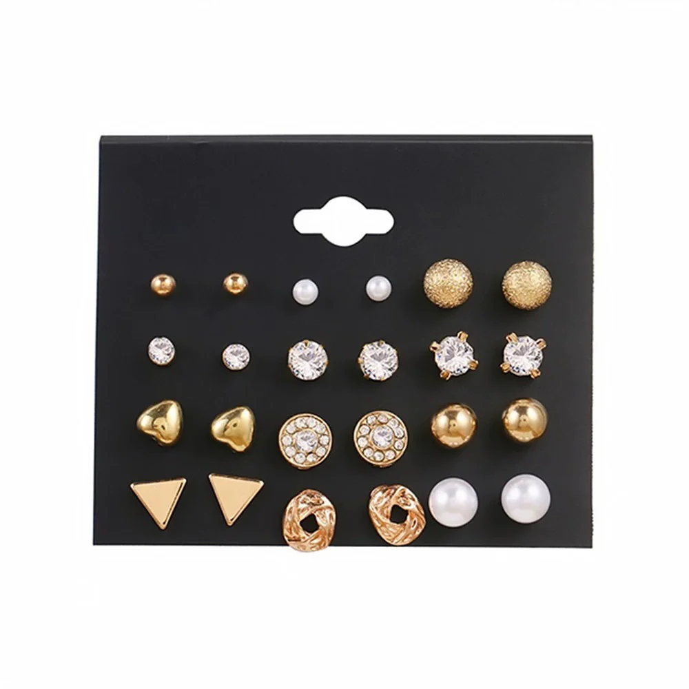 Wholesale Women's Fashionable Simple Versatile Mixed Materials Flower Shaped Earrings Set With Diamonds - Image 12