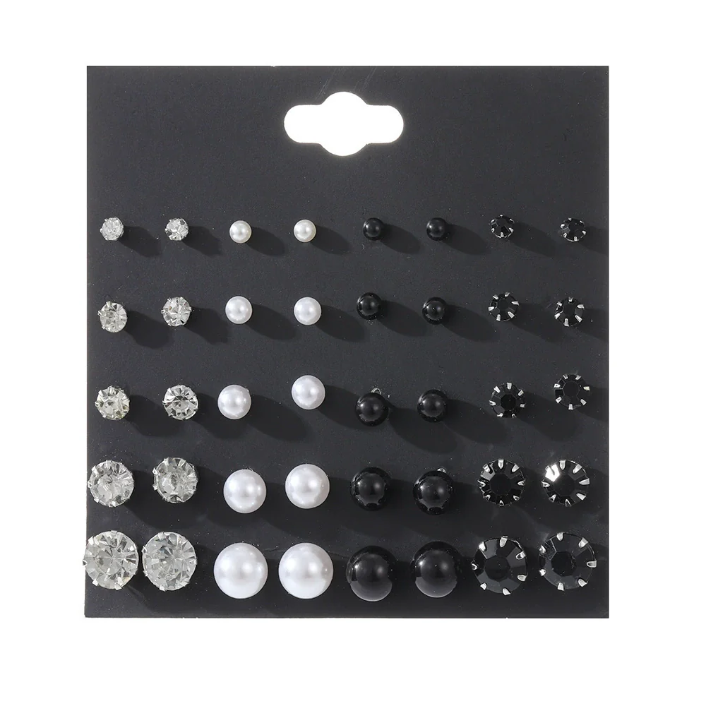 Wholesale Women's Fashionable Simple Versatile Mixed Materials Flower Shaped Earrings Set With Diamonds - Image 8