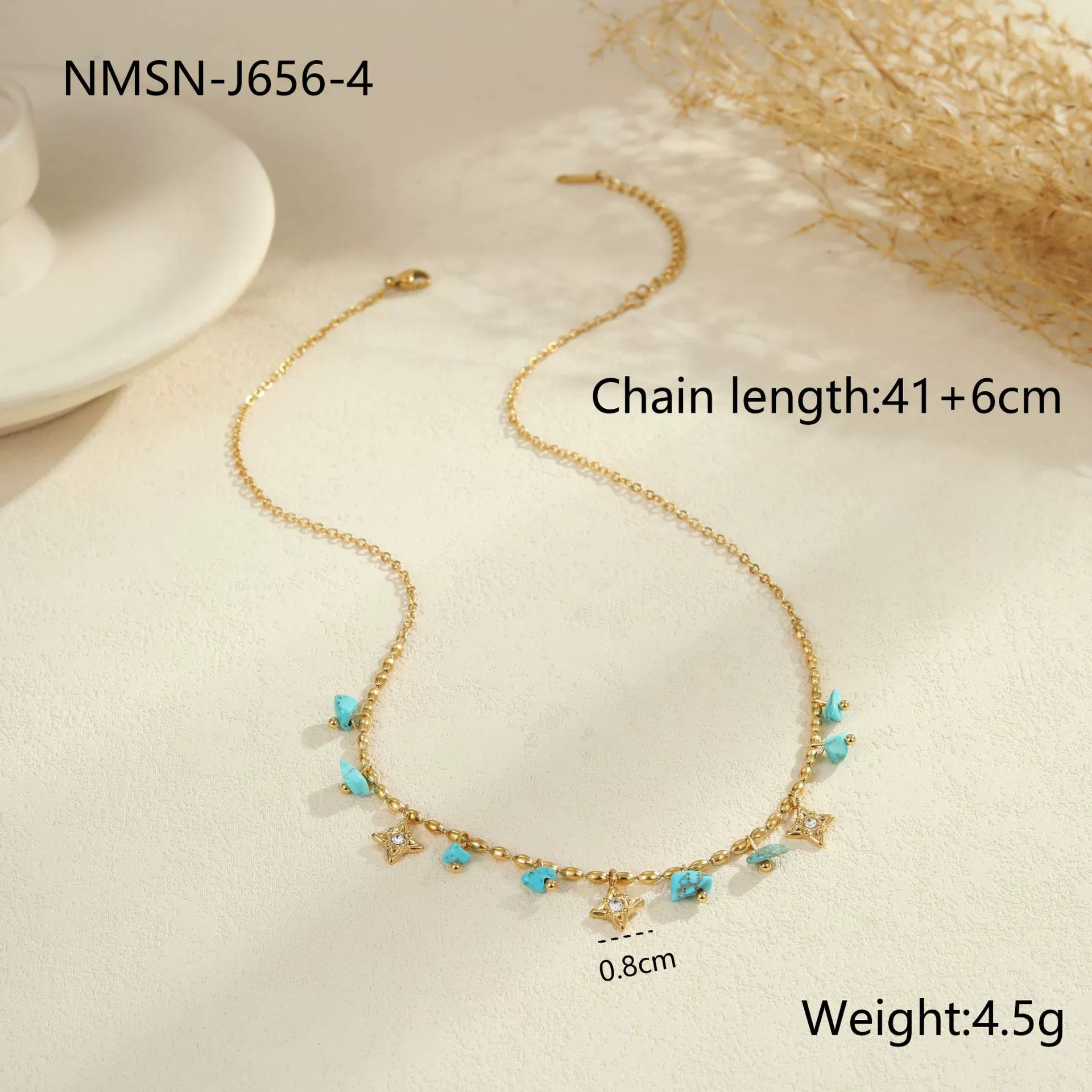 Wholesale Women's Fashionable Turquoise Necklace With Heart Rhombus Geometric Shapes Stainless Steel Electroplated - Image 8