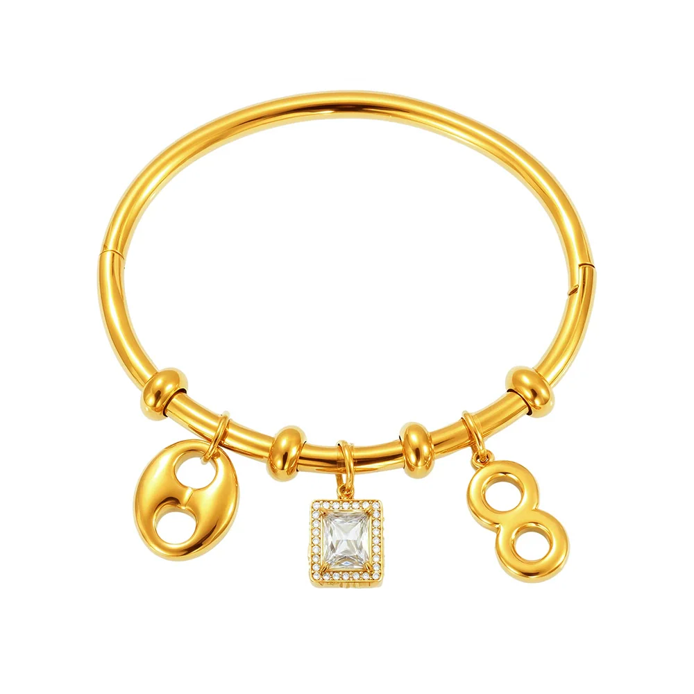 Wholesale Women's Ferris Wheel Multiaccessory Pig Nose 8Shaped Zircon Stainless Steel 18K Gold Plated Fashion Geometric Bracelet - Image 5