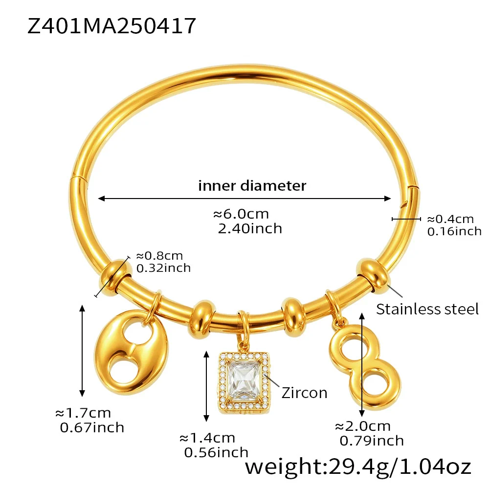 Wholesale Women's Ferris Wheel Multiaccessory Pig Nose 8Shaped Zircon Stainless Steel 18K Gold Plated Fashion Geometric Bracelet - Image 6