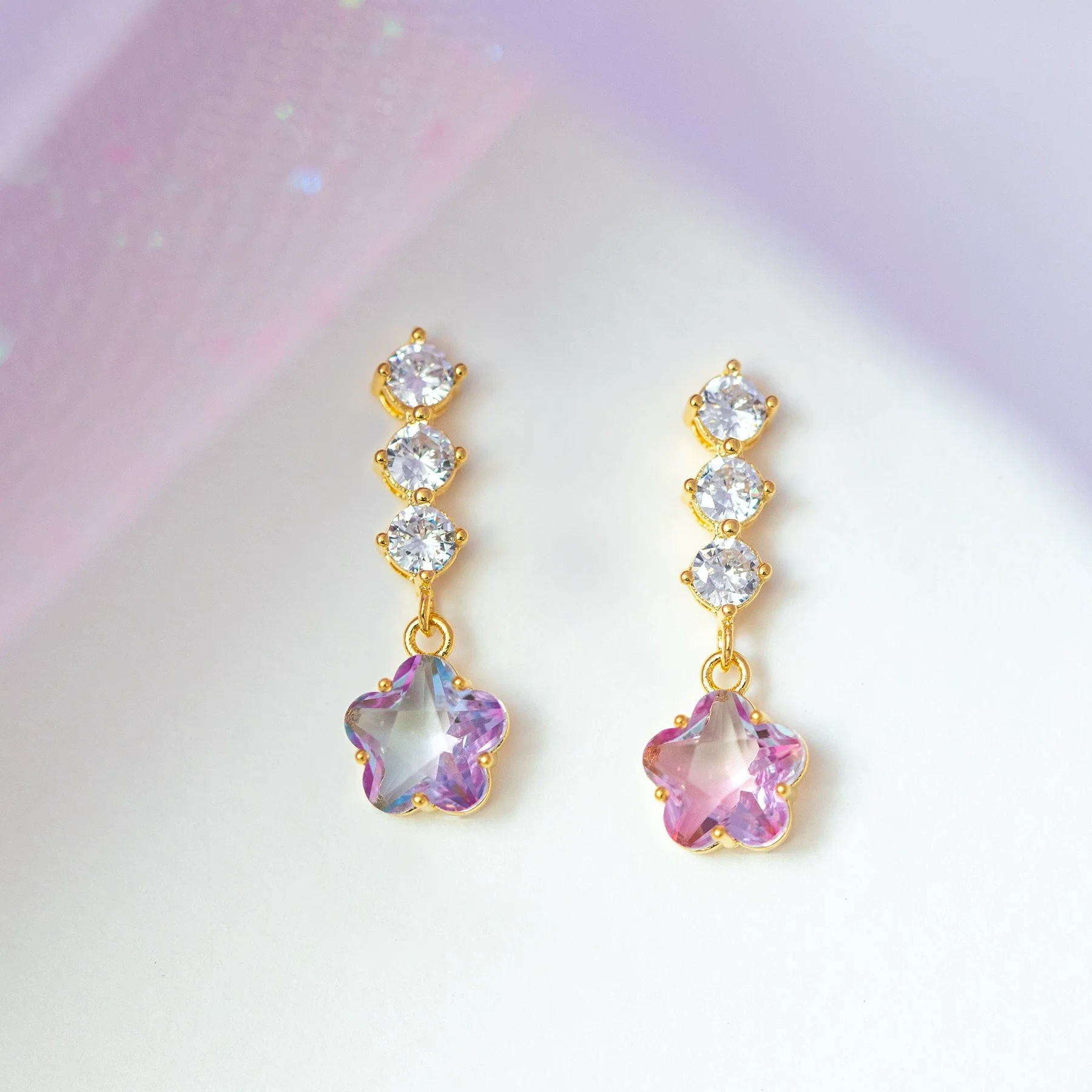 Wholesale Women's Flower Earrings Brass Star Pattern Microinlaid Zircon Diamond Design - Image 6