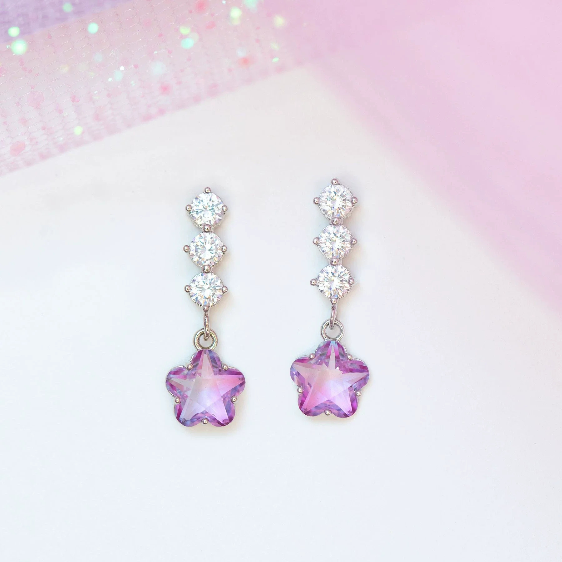 Wholesale Women's Flower Earrings Brass Star Pattern Microinlaid Zircon Diamond Design - Image 7