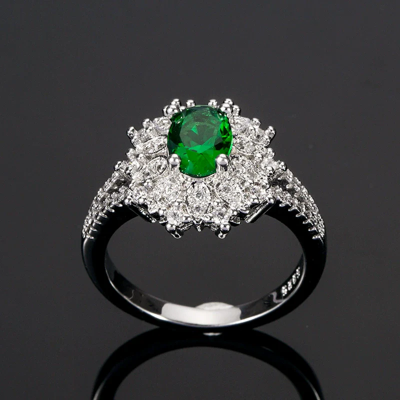 Wholesale Women's Flowershaped Copper Emerald Zircon Ring - Image 2
