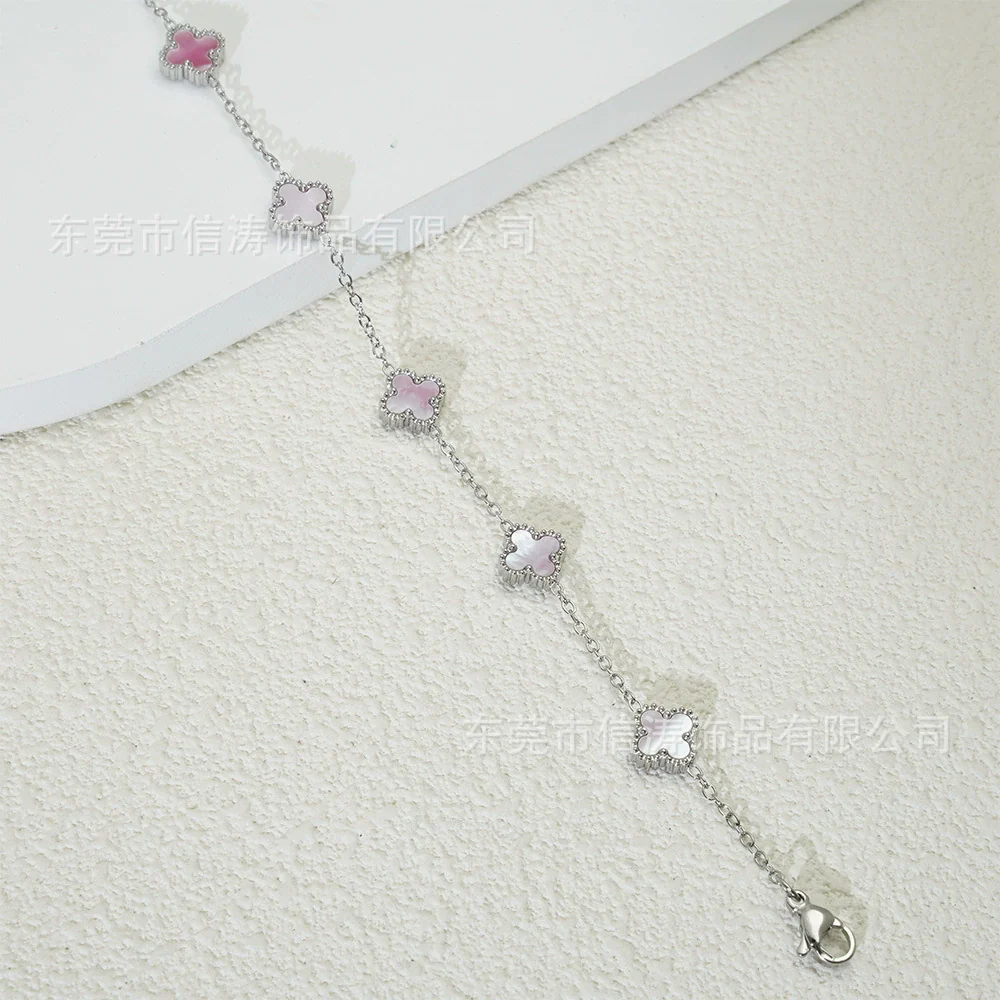 Wholesale Women's Fourleaf Clover Bracelet With Floral And Leaf Patterns Made Of Titanium Steel And Goldplated - Image 3