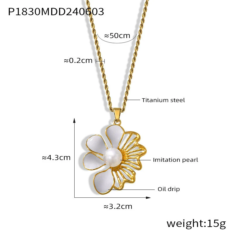 Wholesale Women's French Retro Light Luxury Oil Drop Hollow Flower Pendant Necklace Made Of Titanium Steel With Electroplating Design And Twist Chain - Image 7