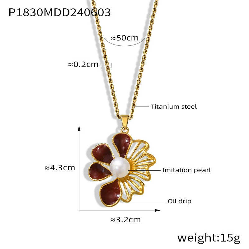 Wholesale Women's French Retro Light Luxury Oil Drop Hollow Flower Pendant Necklace Made Of Titanium Steel With Electroplating Design And Twist Chain - Image 8