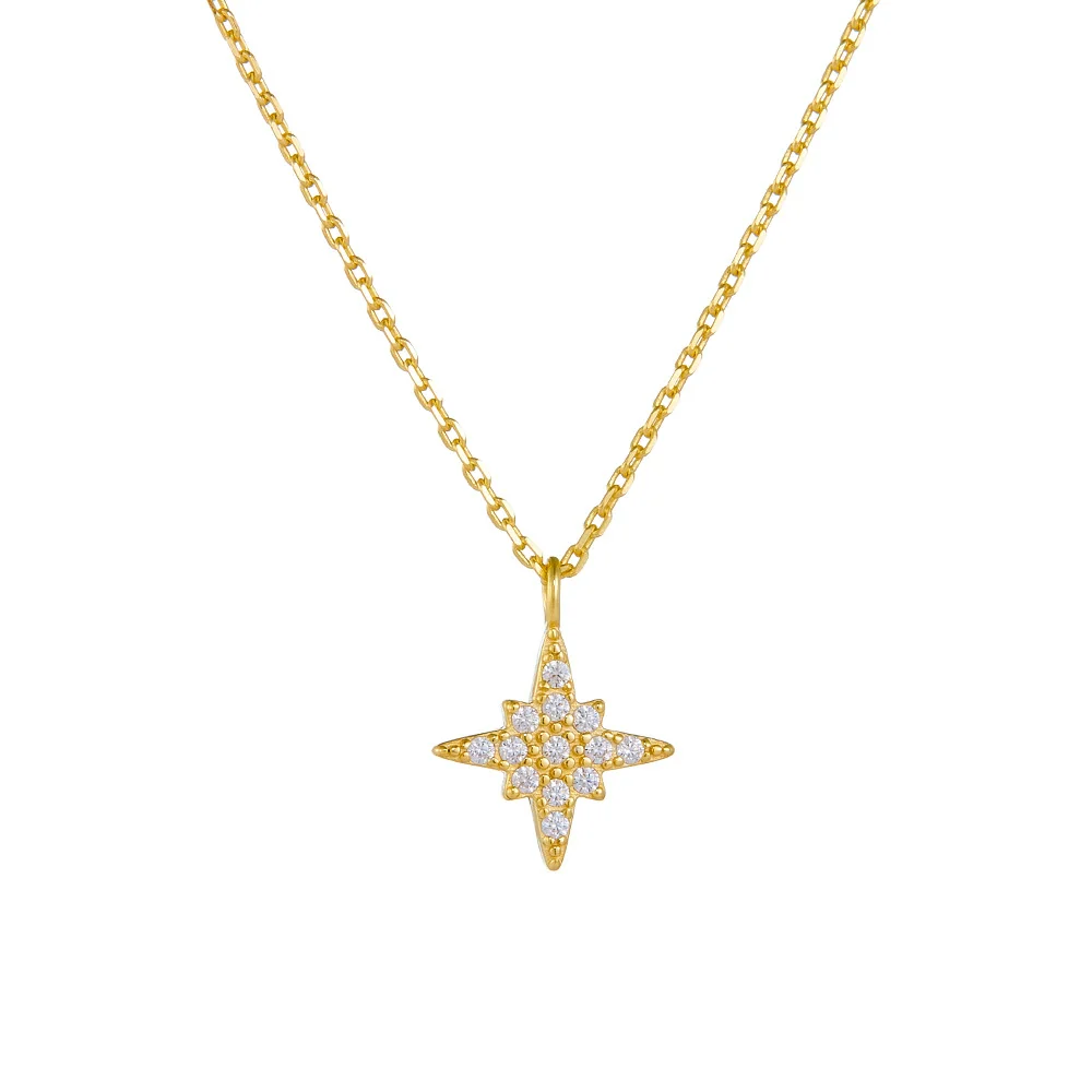 Wholesale Women's Full Diamond Eight Awn Star 925 Silver Necklace With Cross Chain Pendant - Image 5