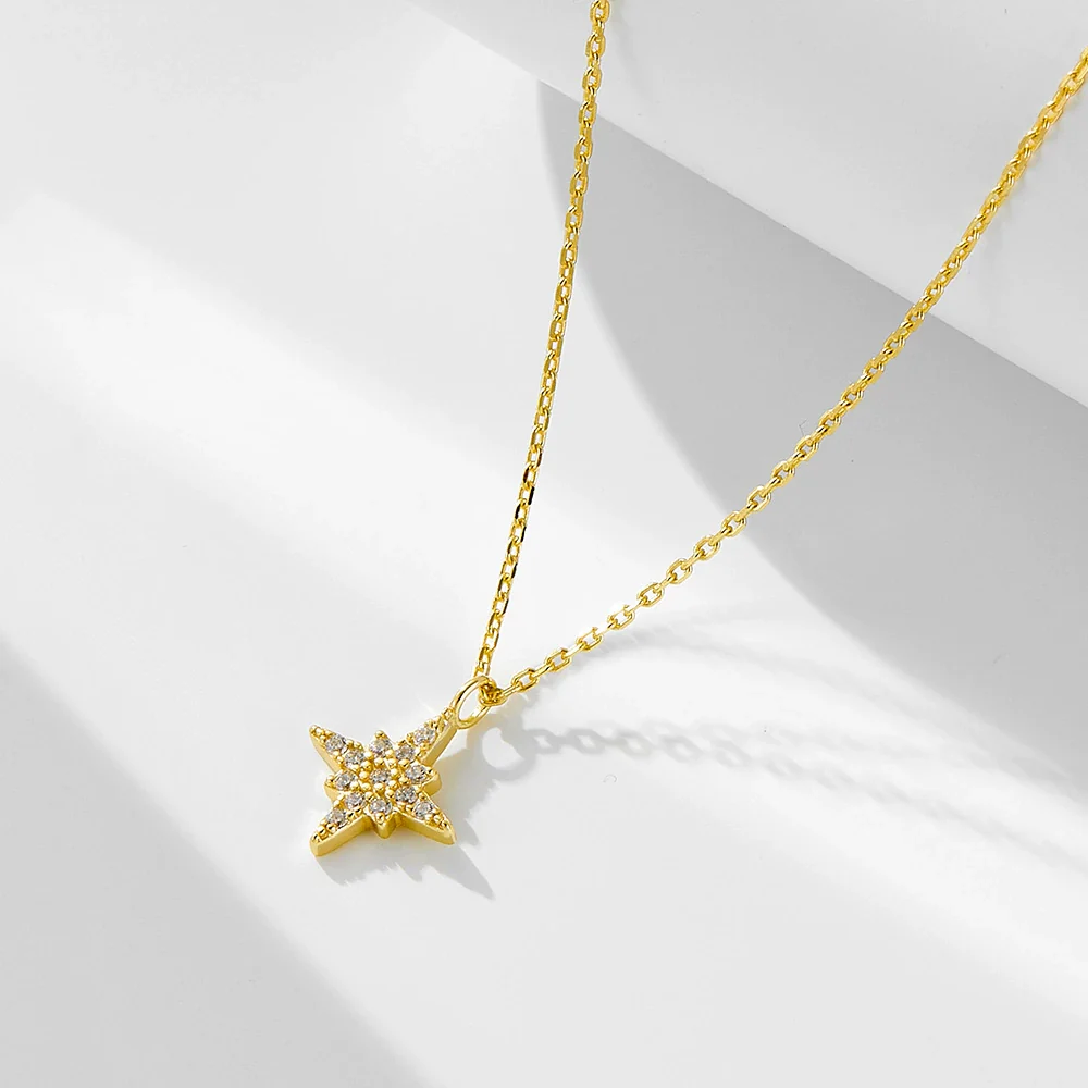Wholesale Women's Full Diamond Eight Awn Star 925 Silver Necklace With Cross Chain Pendant - Image 6