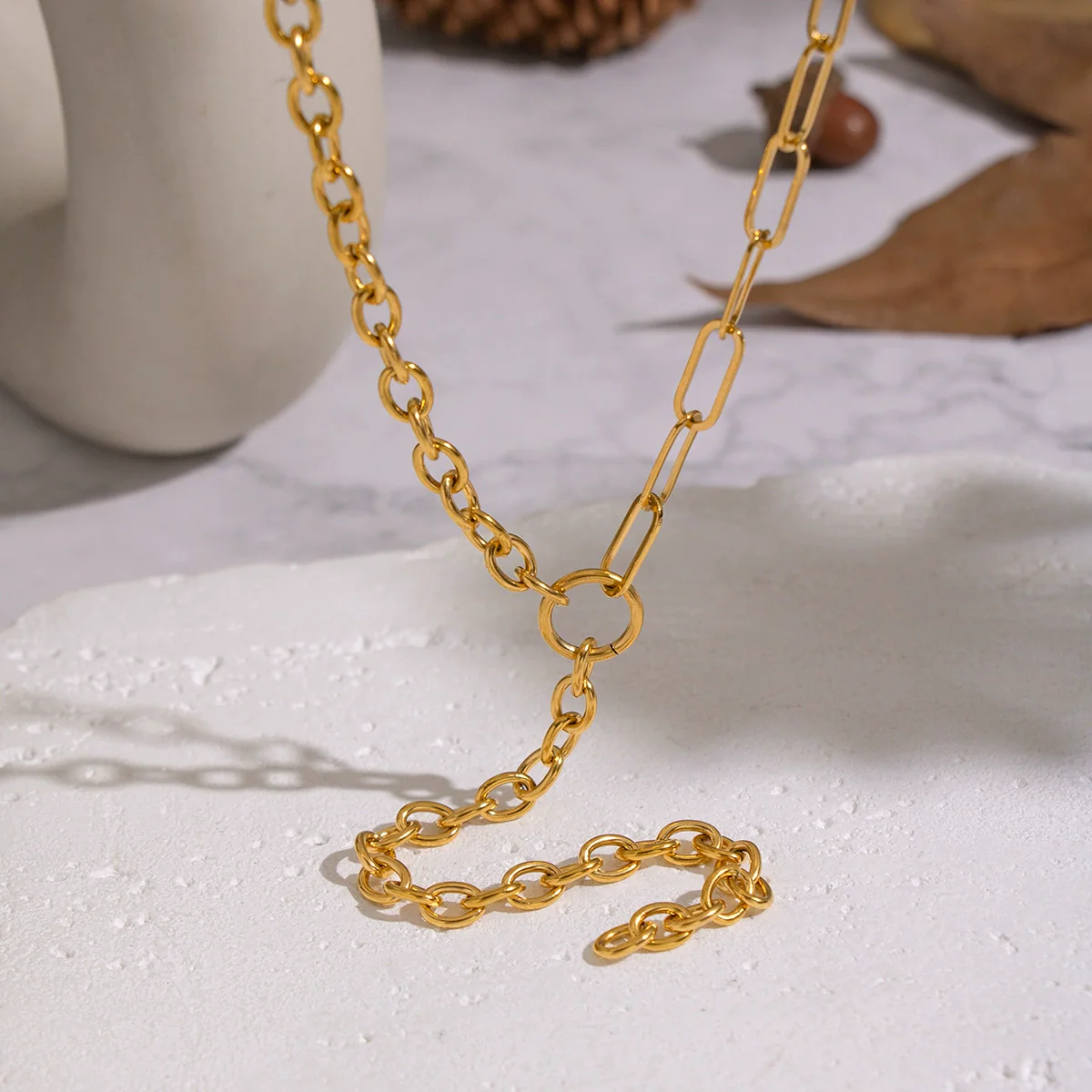 Wholesale Women's Geometric 18K Real Gold Plated Regular Chain Necklace With Pvd Furnace Vacuum Real Gold Plating