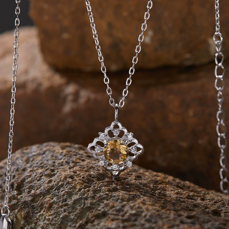 Wholesale Women's Geometric 925 Sterling Silver 18K Gold Plated Natural Color Treasure Pendant Necklace With Gem Setting - Image 23