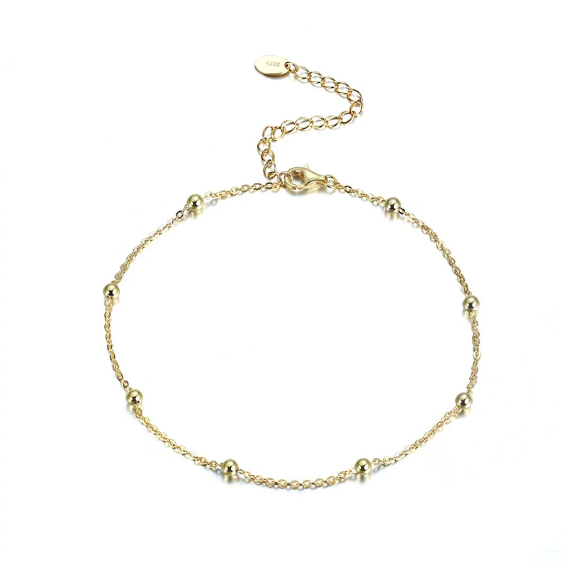 Wholesale Women's Geometric 925 Sterling Silver Anklet With Platinum Transfer Beads - Image 4
