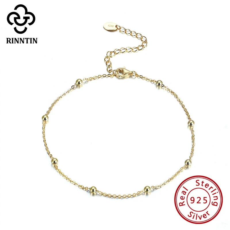 Wholesale Women's Geometric 925 Sterling Silver Anklet With Platinum Transfer Beads - Image 5