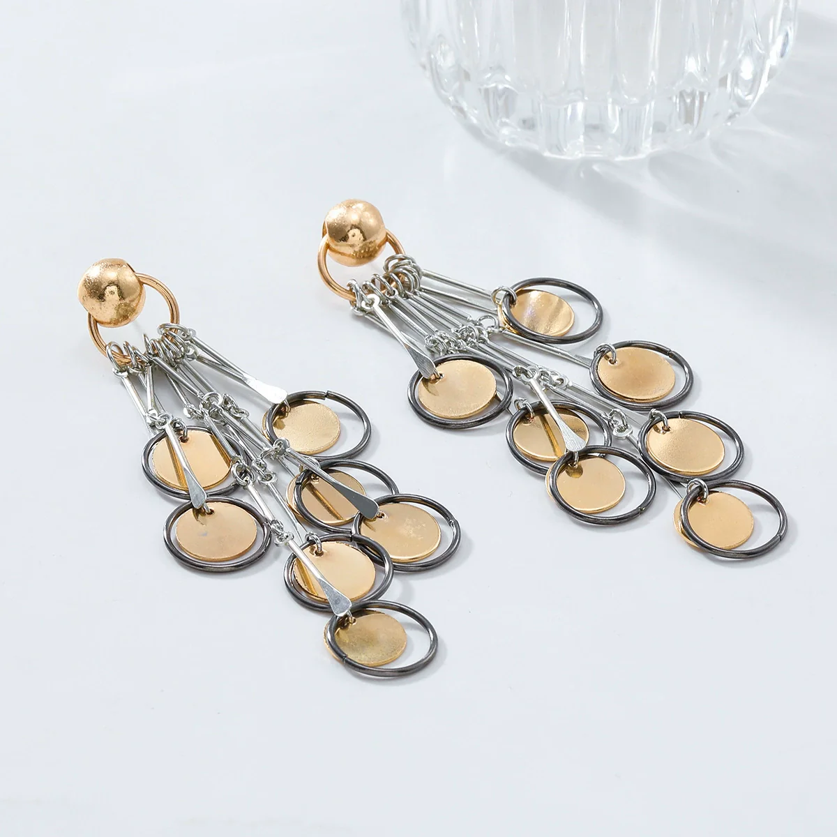 Wholesale Women's Geometric Alloy Electroplated Ear Tassel Earrings - Image 2