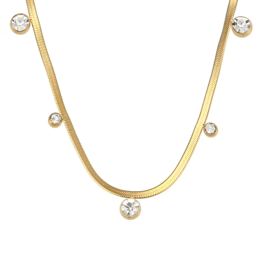 Wholesale Women's Geometric Asymmetrical Round Zircon Stainless Steel And Titanium Steel Electroplated Snake Bone Chain Necklace - Image 5