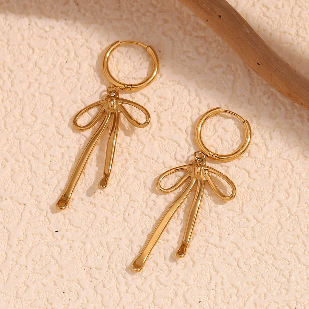 Wholesale Women's Geometric Bow Stainless Steel 18K Gold Plated Fashion Earrings