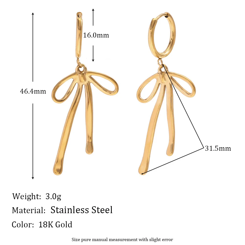 Wholesale Women's Geometric Bow Stainless Steel 18K Gold Plated Fashion Earrings - Image 2