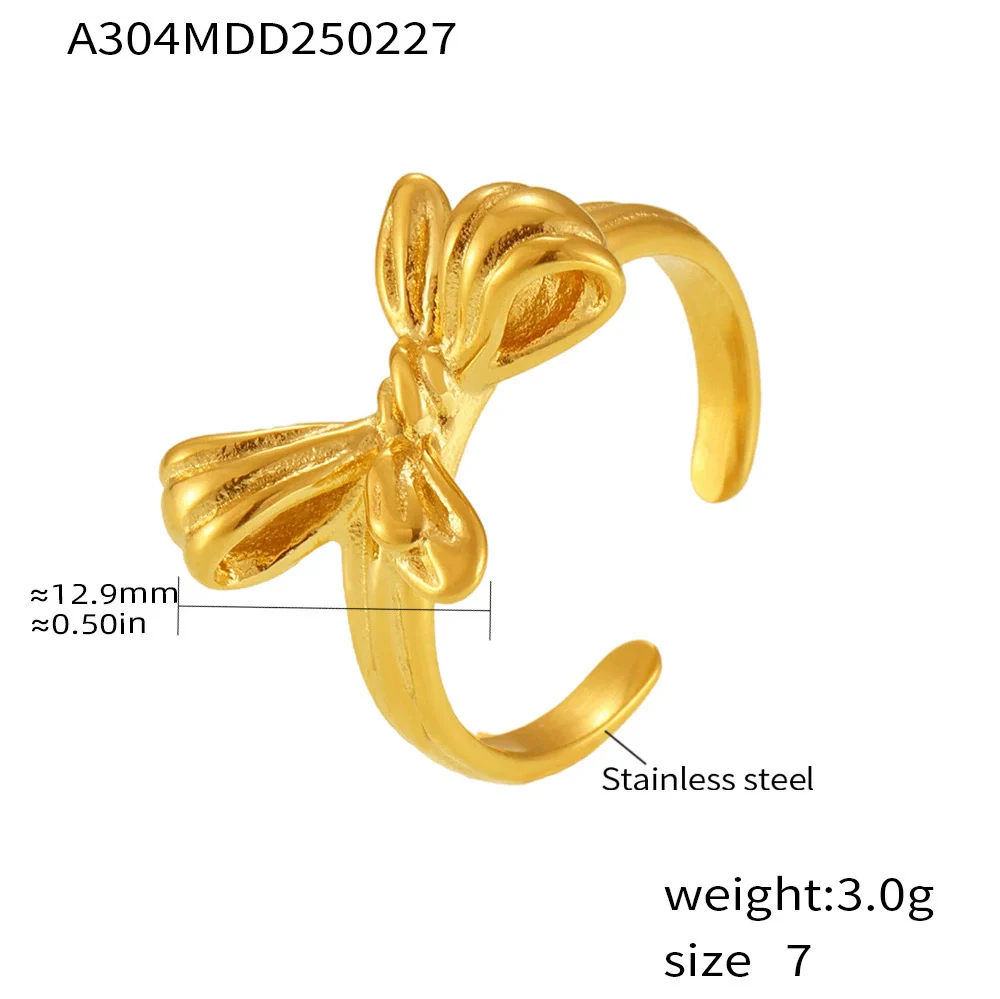 Wholesale Women's Geometric Bow Stainless Steel Electroplated Open Ring - Image 6
