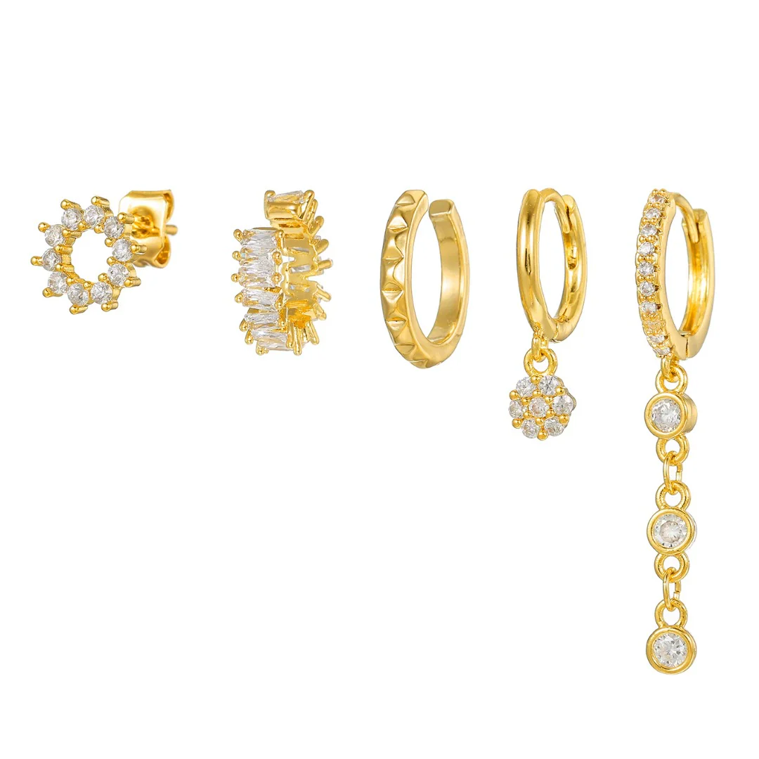 Wholesale Women's Geometric Brass Cut Out Ear Bone Clip Earrings Set With Zirconia Copper Plated Real Gold - Image 5