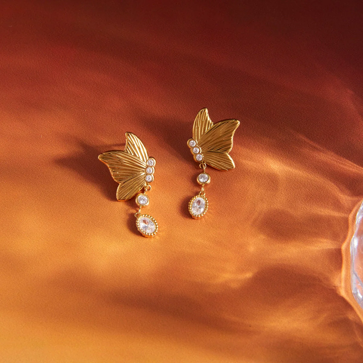 Wholesale Women's Geometric Butterfly Pendant Earrings Stainless Steel Vacuum Real Gold Plated - Image 4
