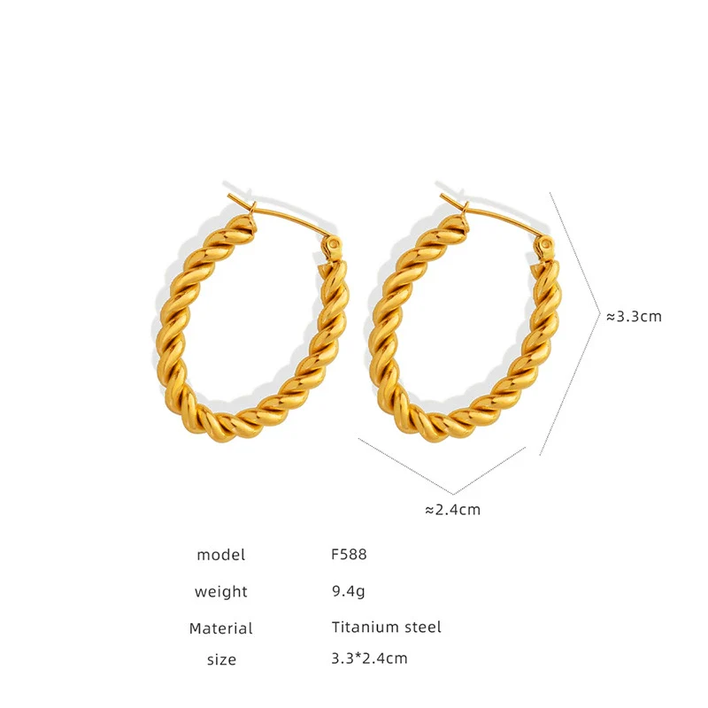 Wholesale Women's Geometric C Shaped Hollow Titanium Steel 18K Gold Electroplated Earrings - Image 8