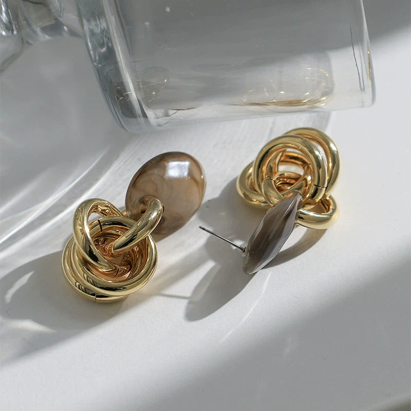 Wholesale Women's Geometric Copper Electroplated Ring Earrings - Image 3