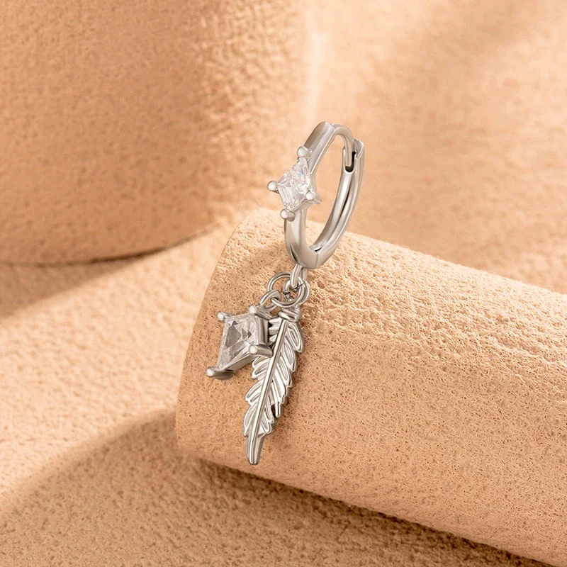 Wholesale Women's Geometric Copper Feather Diamond Zircon Earrings Electroplating Style - Image 6