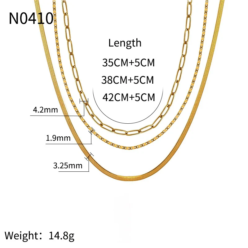 Wholesale Women's Geometric Copper Gold Plated Layered Snake Bone Chain Necklace - Image 6