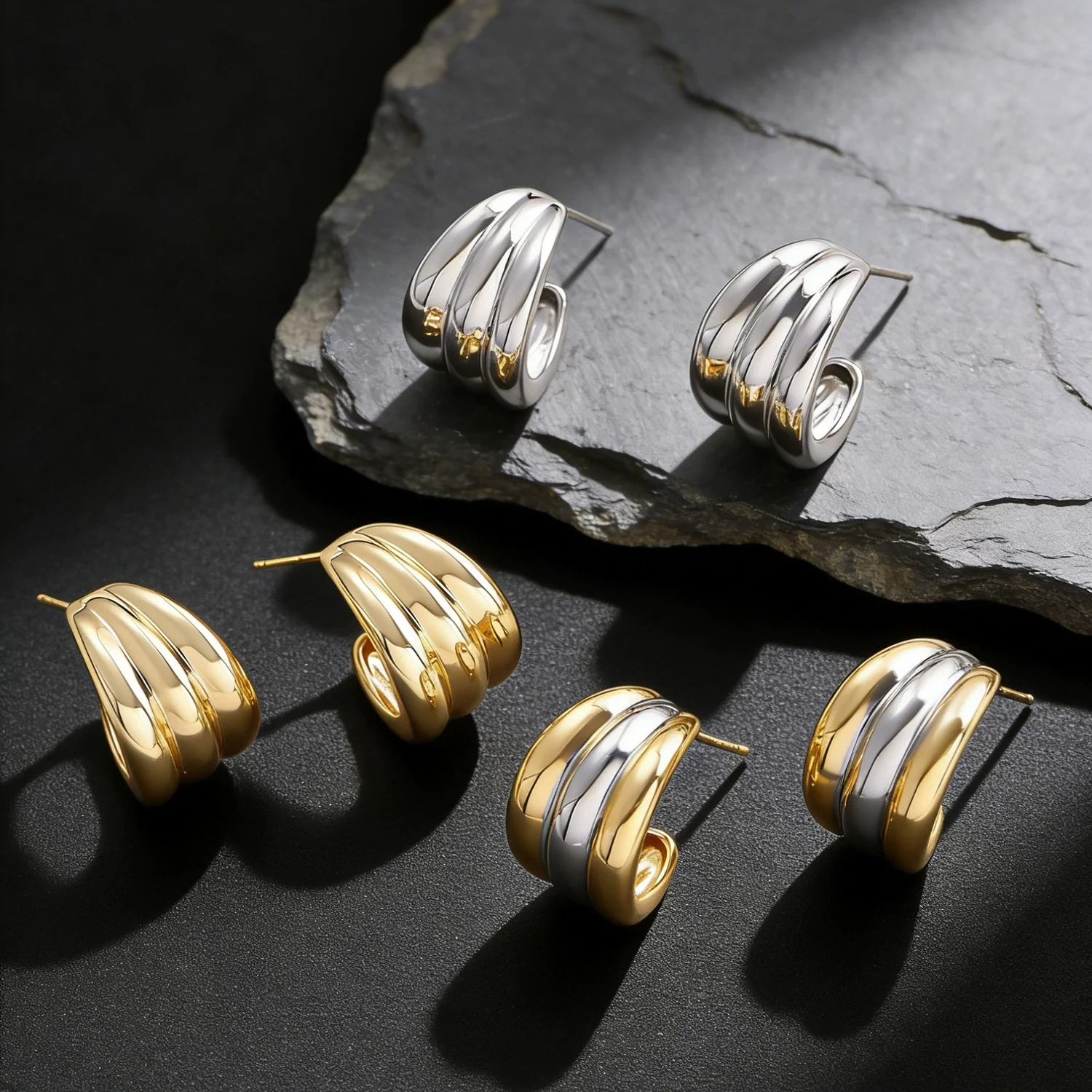 Wholesale Women's Geometric Cshaped Electroplated Zinc Alloy Earrings With 14K Gold Ear Needles - Image 3