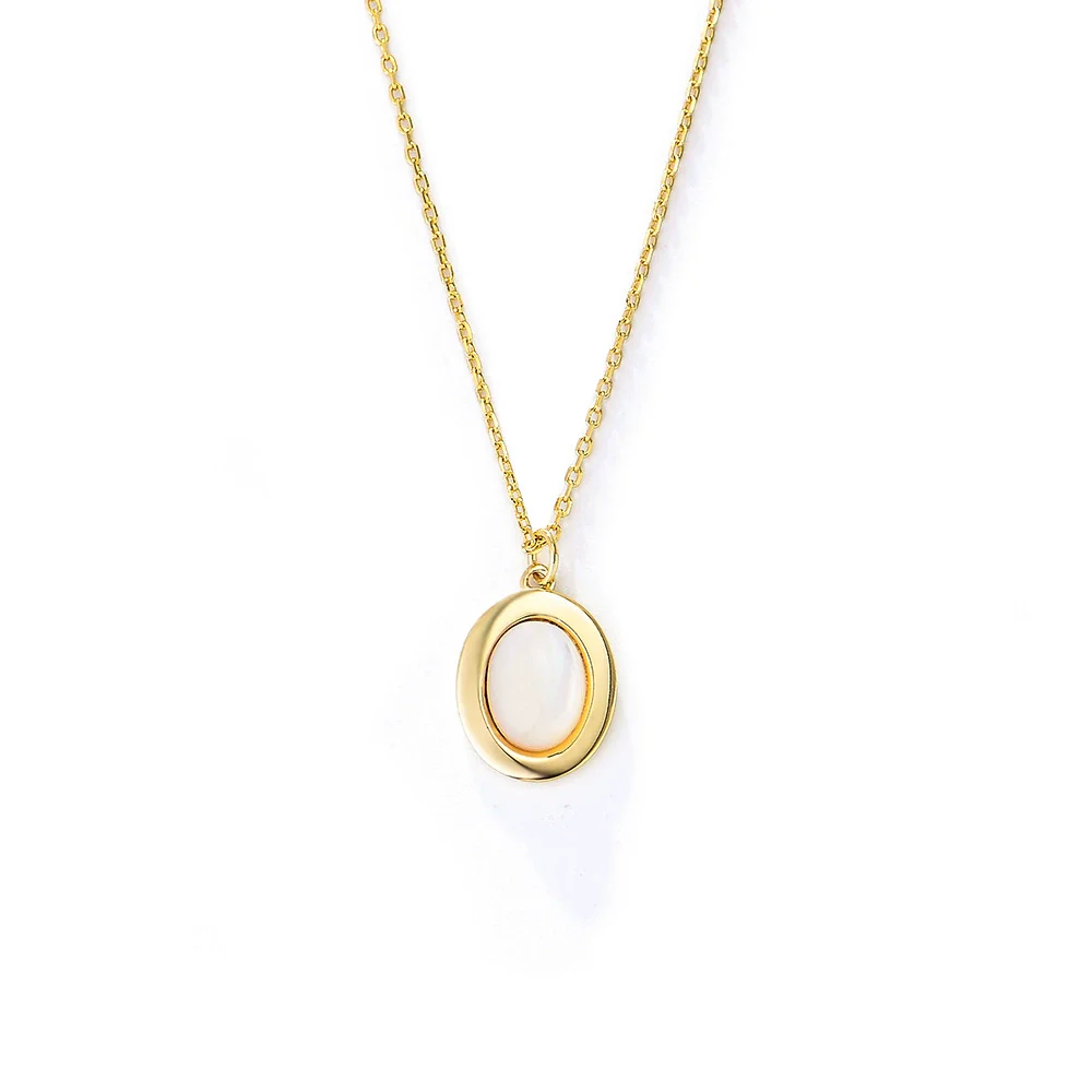 Wholesale Women's Geometric Diamond Design Oval Motherofpearl Shell Pendant Necklace With Cross Chain In 925 Sterling Silver - Image 5