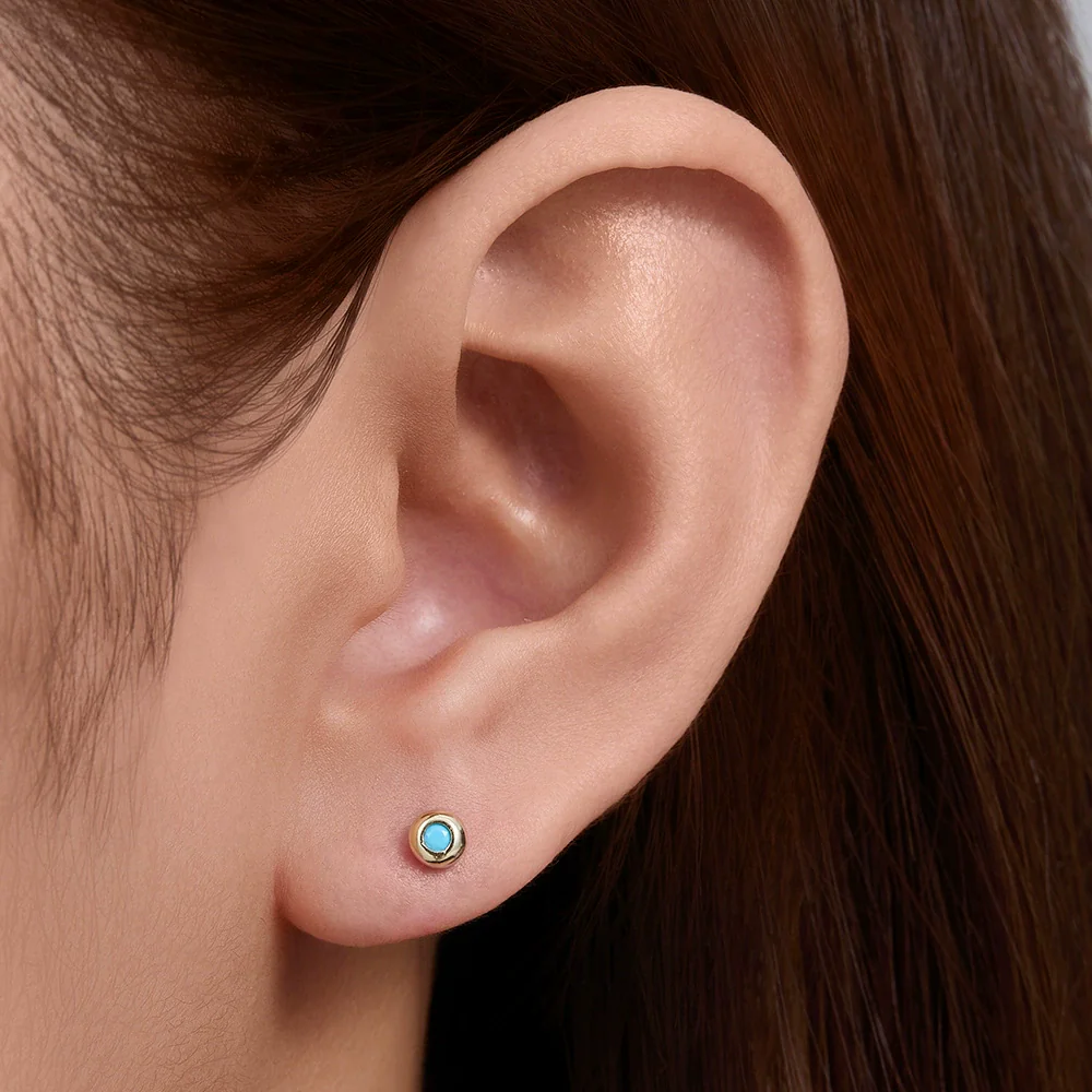 Wholesale Women's Geometric Diamond Design Turquoise Inlaid S925 Sterling Silver Body Piercing Earrings - Image 4