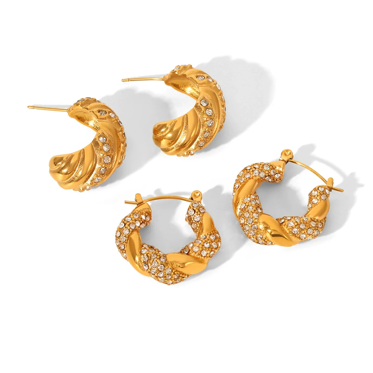 Wholesale Women's Geometric Diamond Stainless Steel Earrings - Image 5