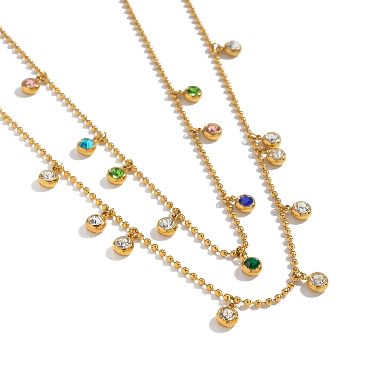 Wholesale Women's Geometric Doublelayer Necklace With Zircon Inlay Stainless Steel 18K Real Gold Plated Jewelry - Image 5