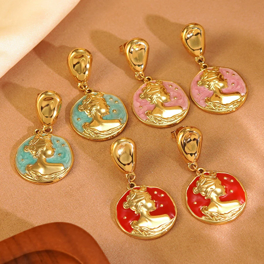 Wholesale Women's Geometric Dripping Oil Enamel Stainless Steel Earrings - Image 2