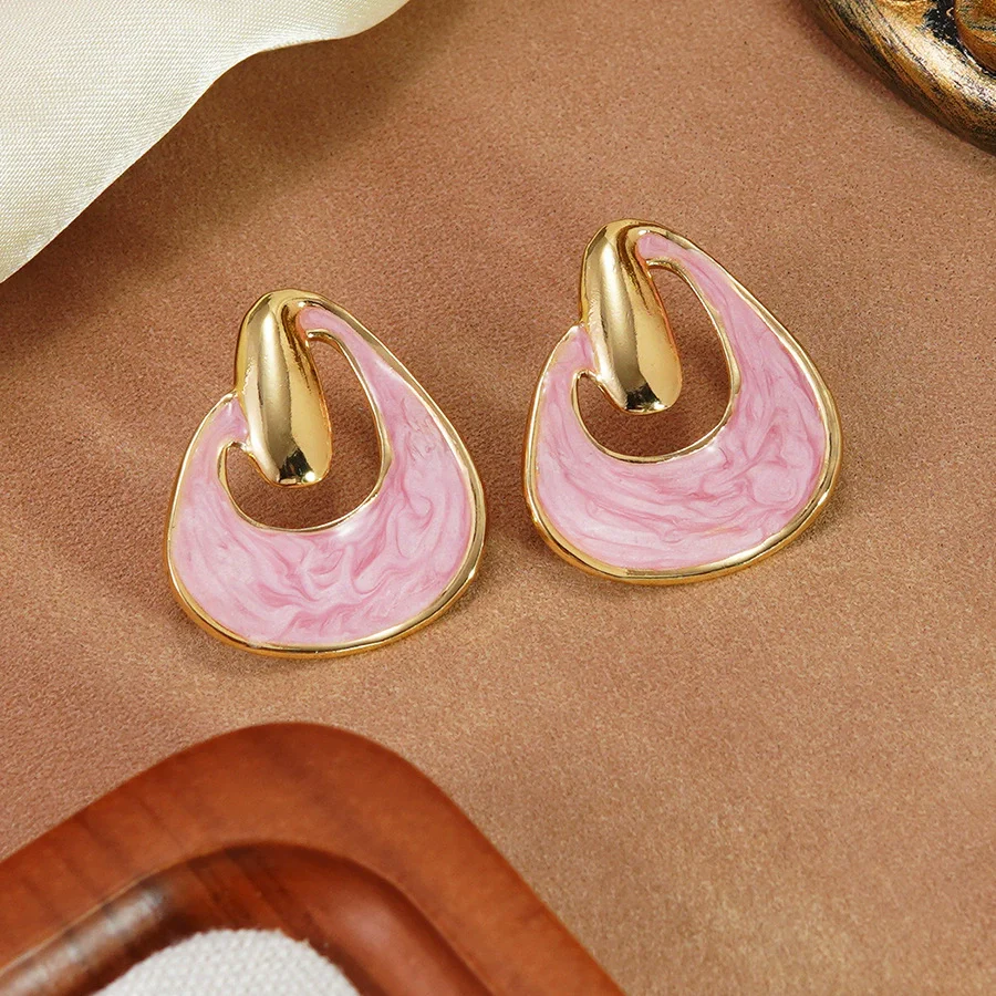 Wholesale Women's Geometric Dripping Oil Stainless Steel Earrings - Image 2