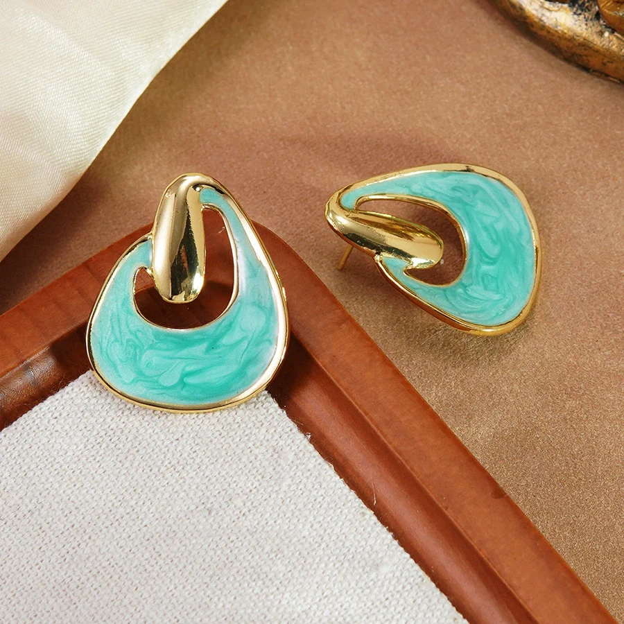 Wholesale Women's Geometric Dripping Oil Stainless Steel Earrings - Image 3