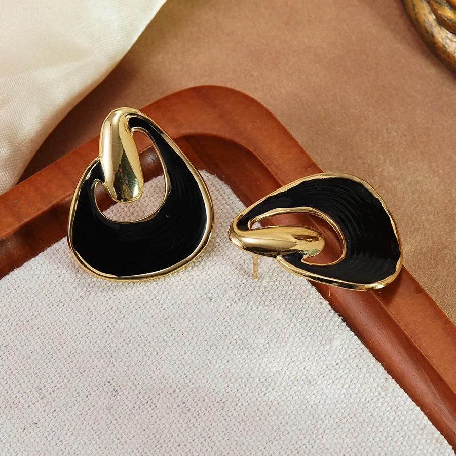 Wholesale Women's Geometric Dripping Oil Stainless Steel Earrings - Image 4