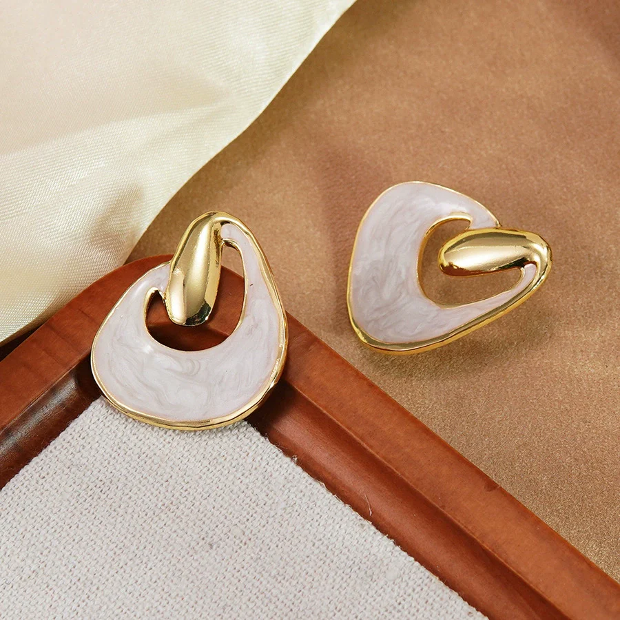 Wholesale Women's Geometric Dripping Oil Stainless Steel Earrings - Image 7