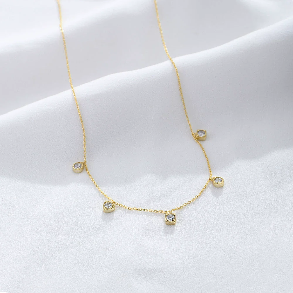 Wholesale Women's Geometric Drop Shape Diamond S925 Sterling Silver Pendant Necklace With Cross Chain