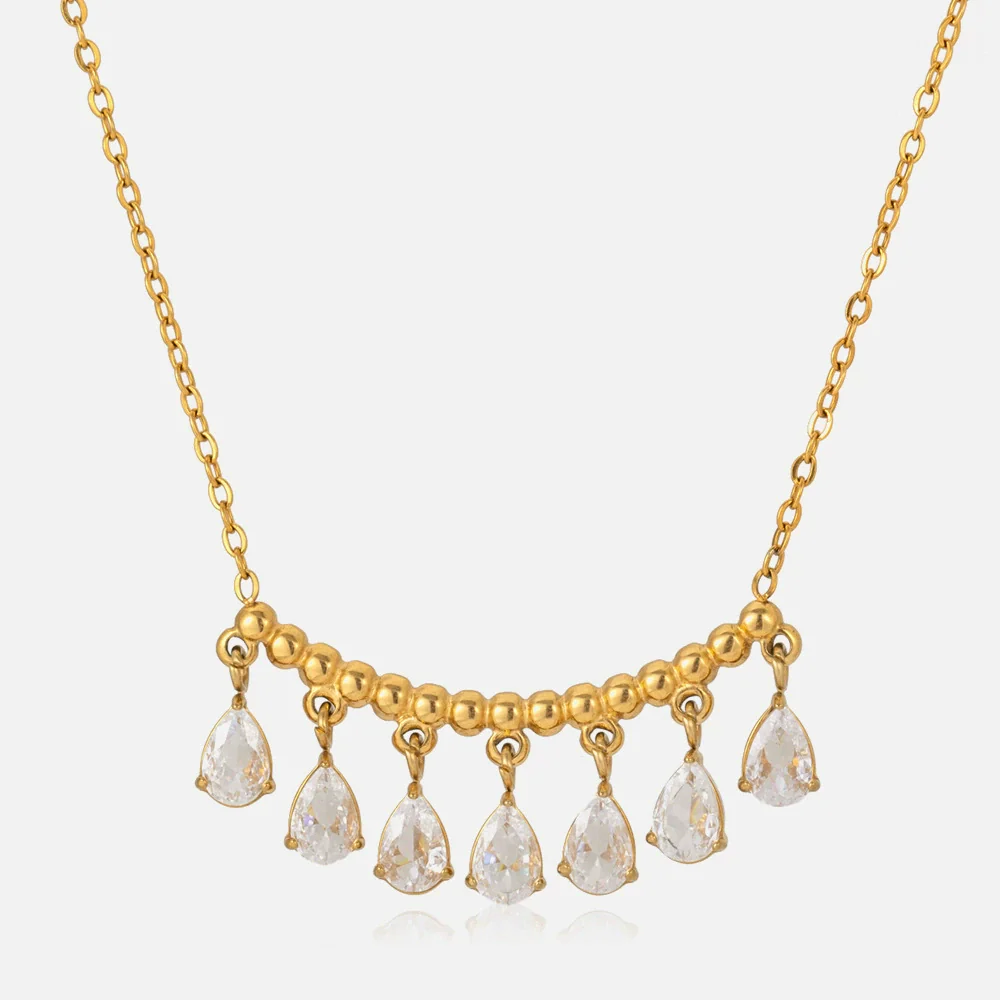 Wholesale Women's Geometric Dropshaped Stainless Steel Electroplated Necklace Old Money Minimalist Style Jewelry